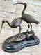 Art Deco Handmade Two Crane Birds Wildlife Bronze Sculpture 'lost' Wax
