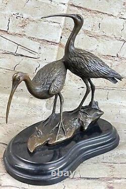 Art Deco Handmade Two Crane Birds Wildlife Bronze Sculpture 'Lost' Wax