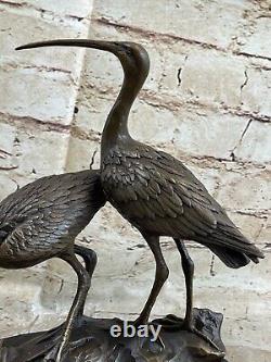 Art Deco Handmade Two Crane Birds Wildlife Bronze Sculpture 'Lost' Wax