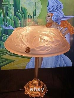 Art Deco Lamp Art New Molded Glass Muller Frères Lunaville Bronze Or Brass