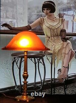 Art Deco Lamp Art New Moulded Glass Signed Vianne (bronze Or Brass)