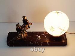 Art Deco Lamp Aux Moins Marble Bronze & Glass 1920 1930 Vintage 20s 30s