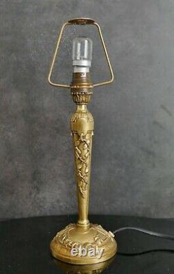 Art Deco Lamp Bronze Tulip Pressed Glass Molded Era Degué Muller