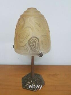 Art Deco Lamp In Bronze And Molded Glass Brown Gilles Degue Muller