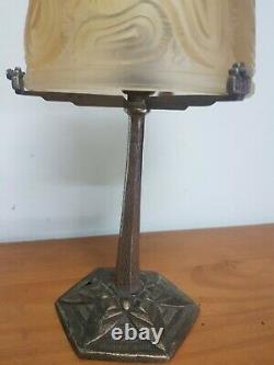 Art Deco Lamp In Bronze And Molded Glass Brown Gilles Degue Muller