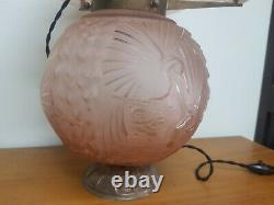 Art Deco Lamp In Bronze And Pink Molded Glass Muller Freres Luneville