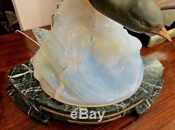 Art Deco Lamp Seagull Bronze And Opalescent Glass