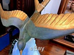 Art Deco Lamp Seagull Bronze And Opalescent Glass