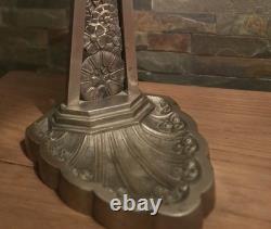 Art Deco Lamp Silvered Bronze + Pressed Glass Degué. French Lamp