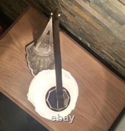 Art Deco Lamp Silvered Bronze + Pressed Glass Degué. French Lamp
