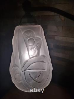 Art Deco Lamp Silvered Bronze + Pressed Glass Degué. French Lamp