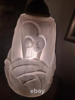 Art Deco Lamp Silvered Bronze + Pressed Glass Degué. French Lamp