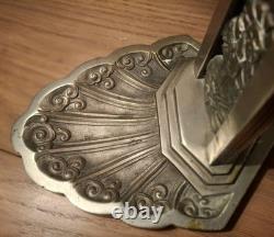 Art Deco Lamp Silvered Bronze + Pressed Glass Degué. French Lamp