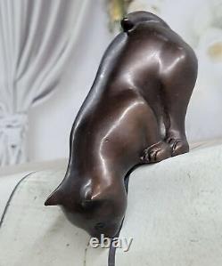 Art Deco Lion Signed Bronze Statue Figure Cubist Wild Cat Sculpture