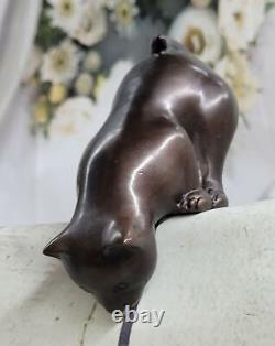Art Deco Lion Signed Bronze Statue Figure Cubist Wild Cat Sculpture