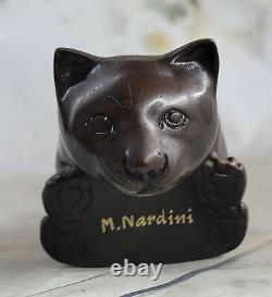 Art Deco Lion Signed Bronze Statue Figure Cubist Wild Cat Sculpture