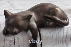 Art Deco Lion Signed Bronze Statue Figurine Wild Cubist Cat Cast Iron Art