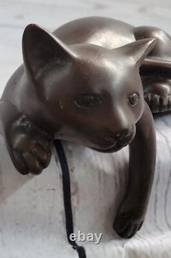 Art Deco Lion Signed Bronze Statue Figurine Wild Cubist Cat Cast Sculpture