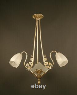 Art Deco Lustre In Bronze Old Silver And Frosted Glass