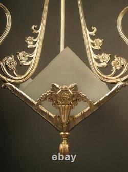 Art Deco Lustre In Bronze Old Silver And Frosted Glass