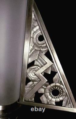 Art Deco Lustre in Nickel-Plated Bronze with Pressed Glass Tulips, 1930