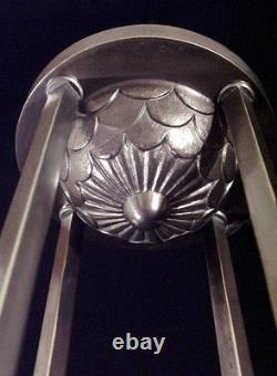 Art Deco Lustre in Nickel-Plated Bronze with Pressed Glass Tulips, 1930