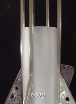 Art Deco Lustre in Nickel-Plated Bronze with Pressed Glass Tulips, 1930