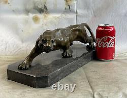 Art Deco Made Mountain Lion Bronze Wildlife Sculpture By Barye Case