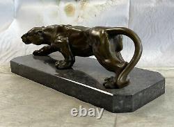 Art Deco Made Mountain Lion Bronze Wildlife Sculpture By Barye Case