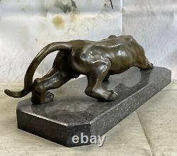 Art Deco Made Mountain Lion Bronze Wildlife Sculpture By Barye Case