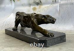 Art Deco Made Mountain Lion Bronze Wildlife Sculpture By Barye Case