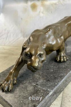 Art Deco Made Mountain Lion Bronze Wildlife Sculpture By Barye Case