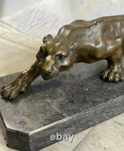 Art Deco Made Mountain Lion Bronze Wildlife Sculpture By Barye Case