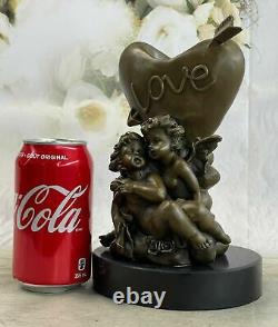 Art Deco Marble Bronze Sculpture Angel Psyche and Eros Figurine Statue Cupid