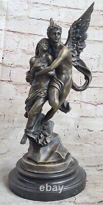 Art Deco Marble Bronze Sculpture Angel Psychic And Eros Statue Figure Cupid