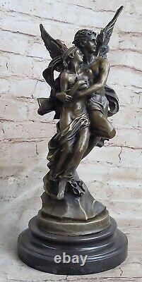 Art Deco Marble Bronze Sculpture Angel Psychic And Eros Statue Figure Cupid