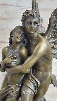 Art Deco Marble Bronze Sculpture Angel Psychic And Eros Statue Figure Cupid