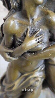 Art Deco Marble Bronze Sculpture Angel Psychic And Eros Statue Figure Cupid