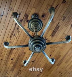 Art Deco Modernist Silvered Bronze Chandelier 6 Lights 1930 Boretti Fournet Coduré