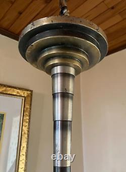 Art Deco Modernist Silvered Bronze Chandelier 6 Lights 1930 Boretti Fournet Coduré