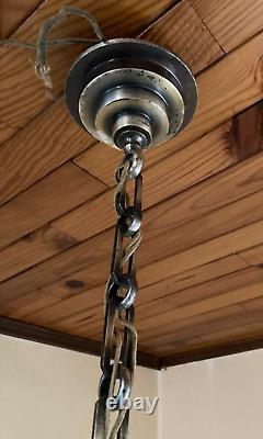 Art Deco Modernist Silvered Bronze Chandelier 6 Lights 1930 Boretti Fournet Coduré