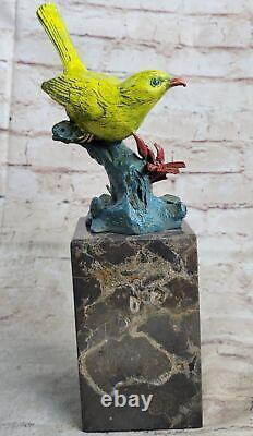 Art Deco Multi-Color Patina Love Bird Bronze Sculpture Marble Statue