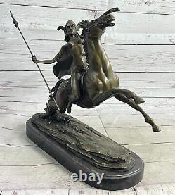 Art Deco Mythic Attacker Amazon Female Bronze Sculpture Marble Statue Nr