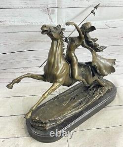 Art Deco Mythic Attacker Amazon Female Bronze Sculpture Marble Statue Nr