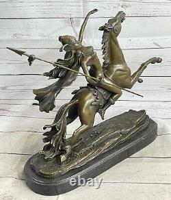 Art Deco Mythic Attacker Amazon Female Bronze Sculpture Marble Statue Nr