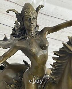 Art Deco Mythic Attacker Amazon Female Bronze Sculpture Marble Statue Nr