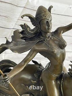 Art Deco Mythic Attacker Amazon Female Bronze Sculpture Marble Statue Nr