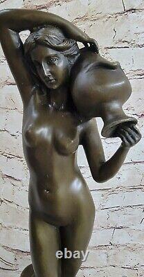 Art Deco New Nymph Woman Girl Signed Bronze Sculpture Statue Figure Nude