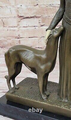 Art Deco New Superb Woman With Her Two Dogs Bronze Statue 'Lost' Wax