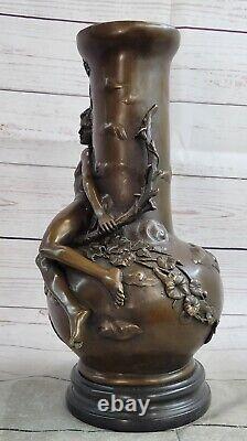Art Deco Nouvea Nude Young Man Classic Erotic Opens Bronze Vase Statue